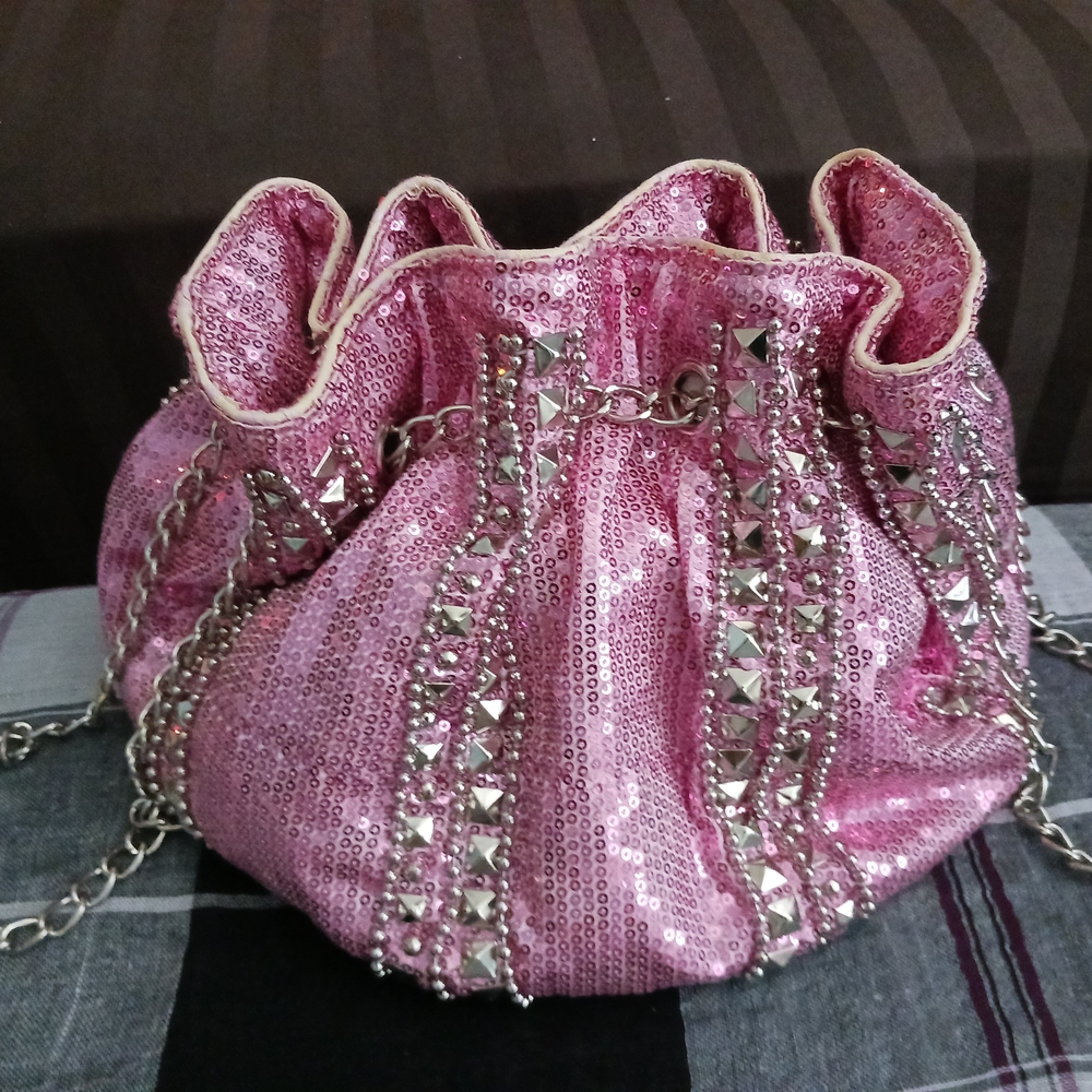 Pink Sequin Drawstring Bag